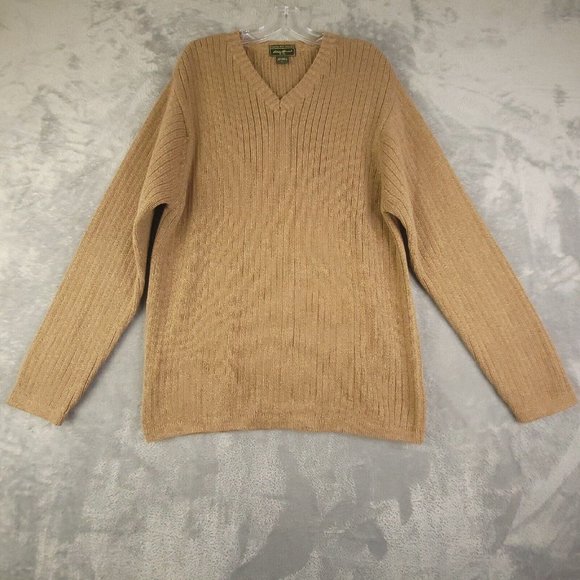 Eddie Bauer Men Sweater Pullover‎ V Neck Cable Knit Long Sleeve Brown L - Picture 1 of 10